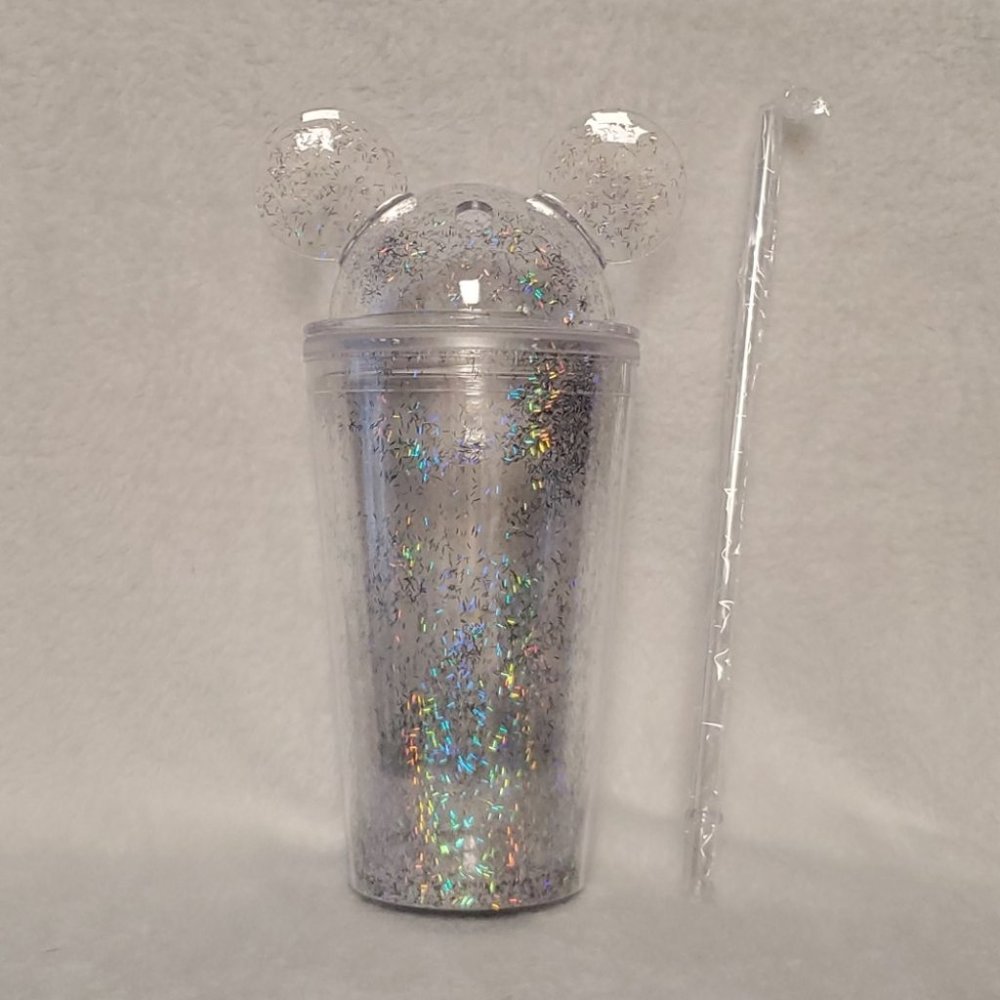 Glitter ear tumbler with straw 16oz. NEW